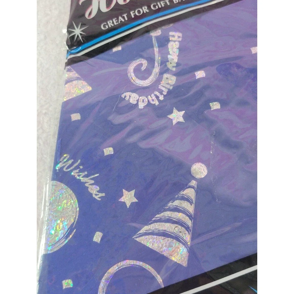 Hologram Birthday Decorative Tissue Paper 3 Gift Bags Wrapping Sheets NOS
